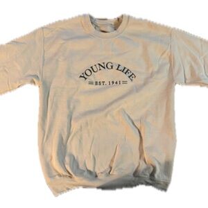 Men's Young Life Tan Fleece Embroidered Crewneck Sweatshirt